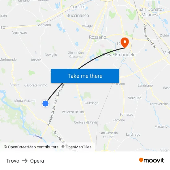 Trovo to Opera map
