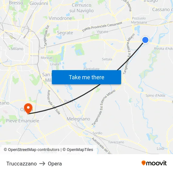 Truccazzano to Opera map