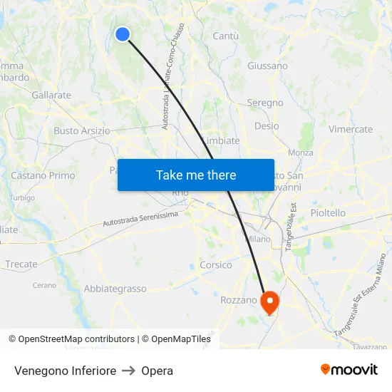 Venegono Inferiore to Opera map