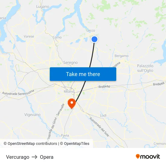 Vercurago to Opera map