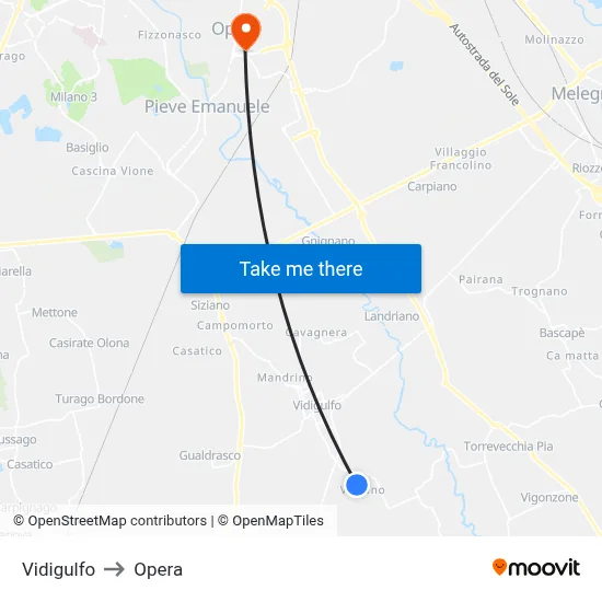 Vidigulfo to Opera map