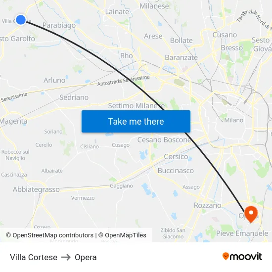 Villa Cortese to Opera map