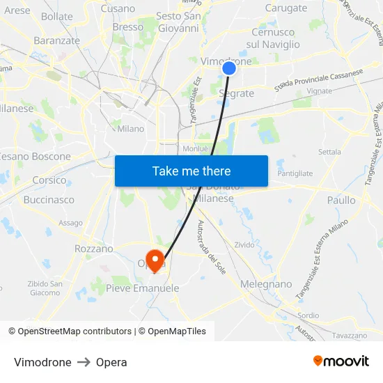 Vimodrone to Opera map