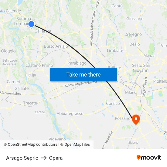 Arsago Seprio to Opera map