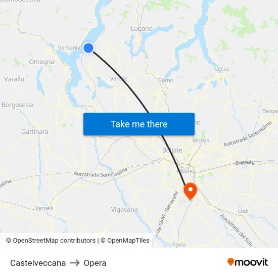 Castelveccana to Opera map