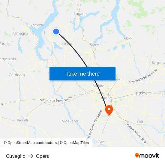 Cuveglio to Opera map