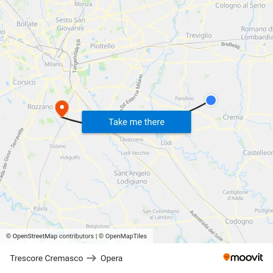 Trescore Cremasco to Opera map