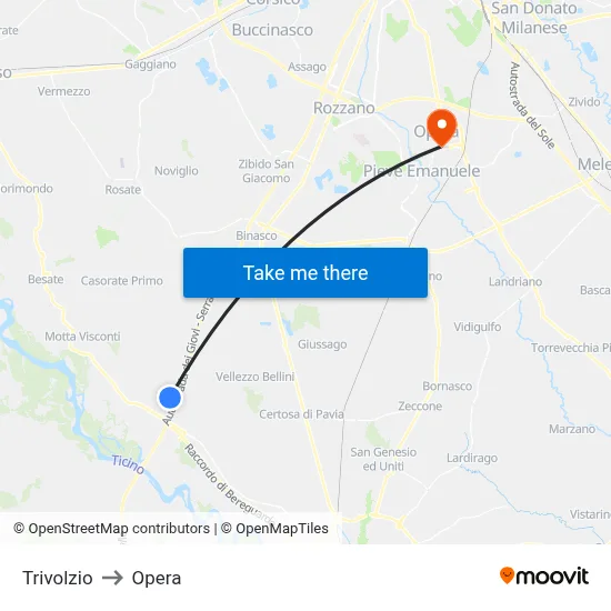 Trivolzio to Opera map
