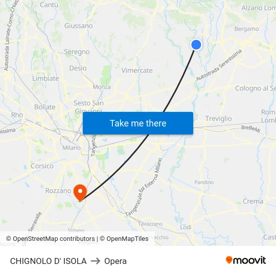 CHIGNOLO D' ISOLA to Opera map
