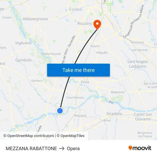Mezzana Rabattone to Opera map