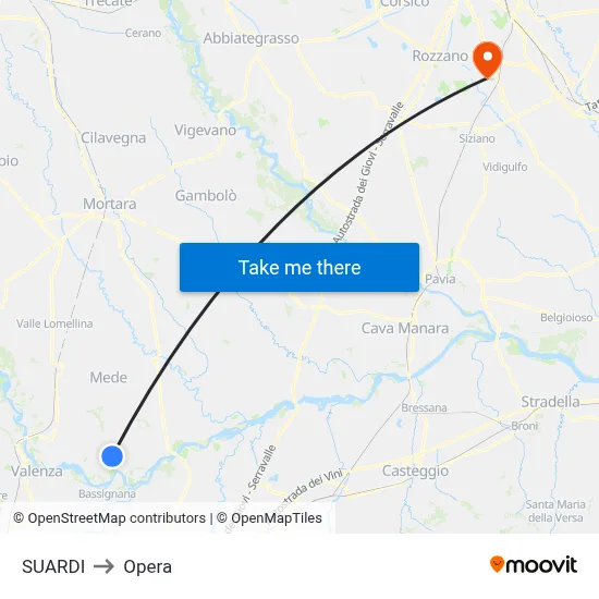 Suardi to Opera map