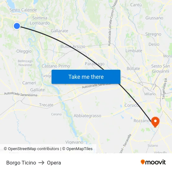 Borgo Ticino to Opera map