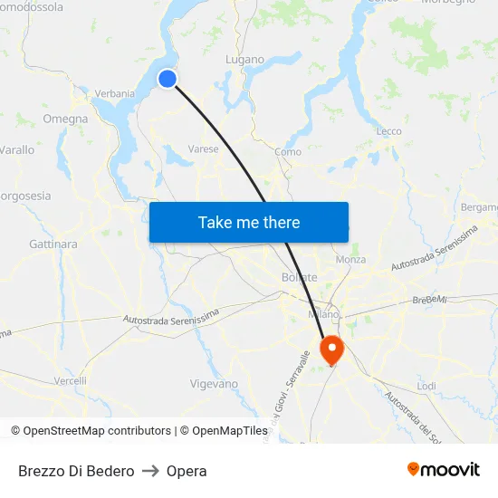 Brezzo Di Bedero to Opera map