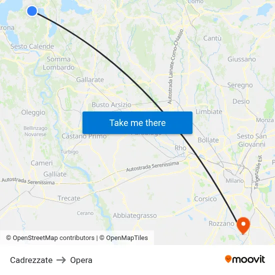 Cadrezzate to Opera map