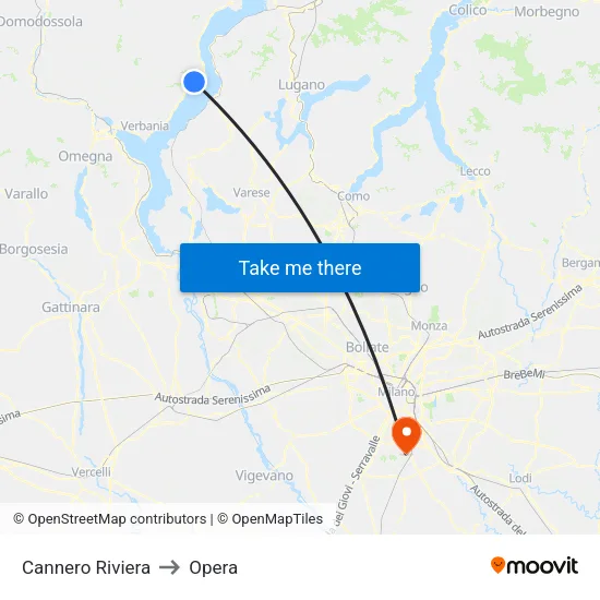 Cannero Riviera to Opera map