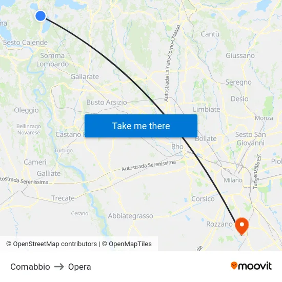 Comabbio to Opera map