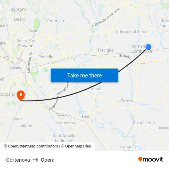 Cortenova to Opera map