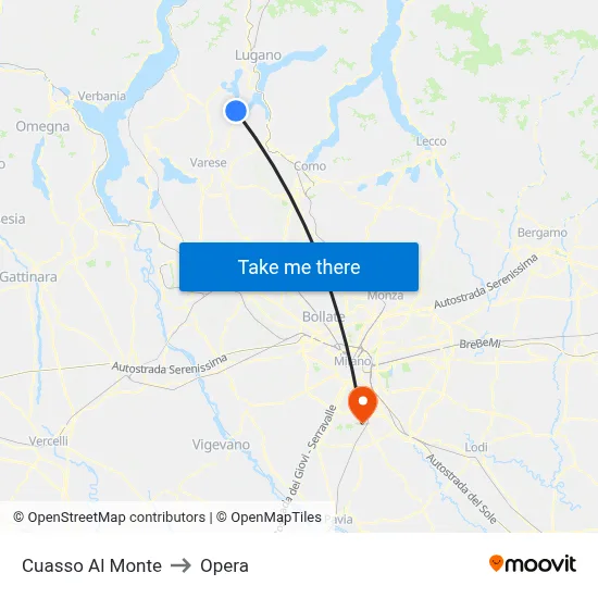 Cuasso Al Monte to Opera map