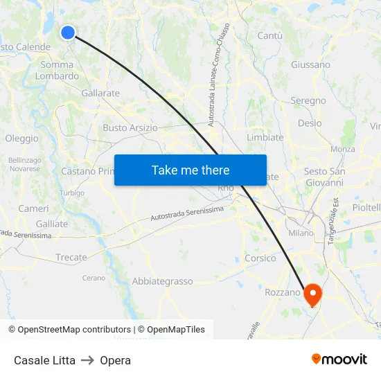 Casale Litta to Opera map