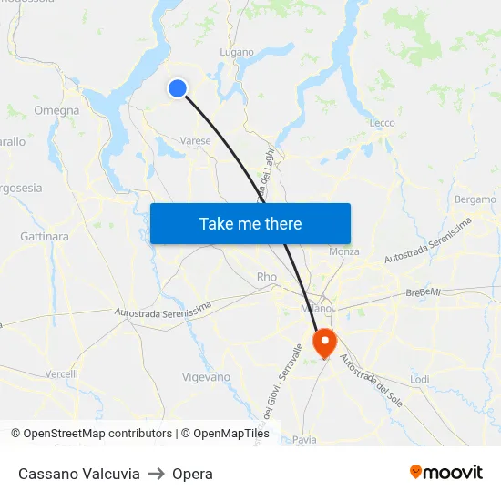 Cassano Valcuvia to Opera map
