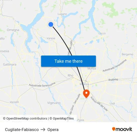 Cugliate-Fabiasco to Opera map
