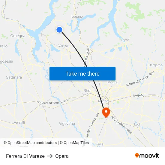 Ferrera Di Varese to Opera map