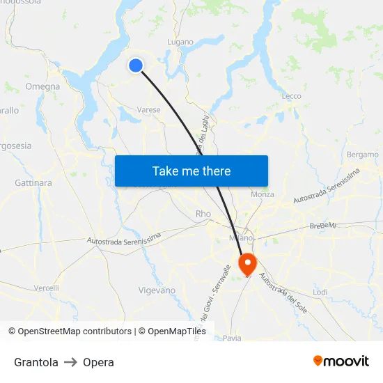 Grantola to Opera map
