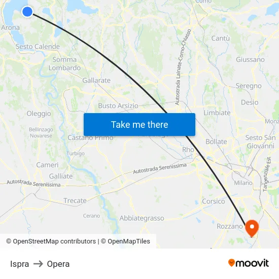 Ispra to Opera map