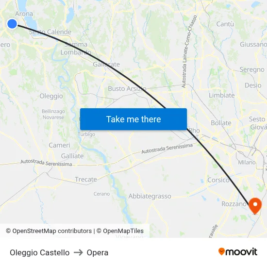 Oleggio Castello to Opera map