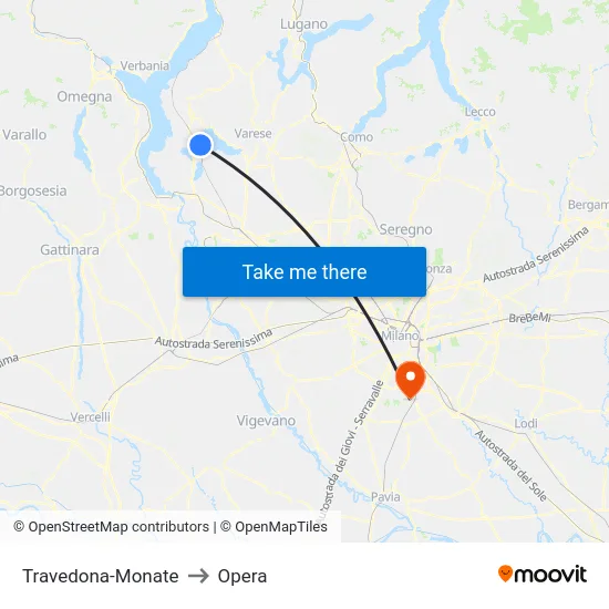 Travedona-Monate to Opera map