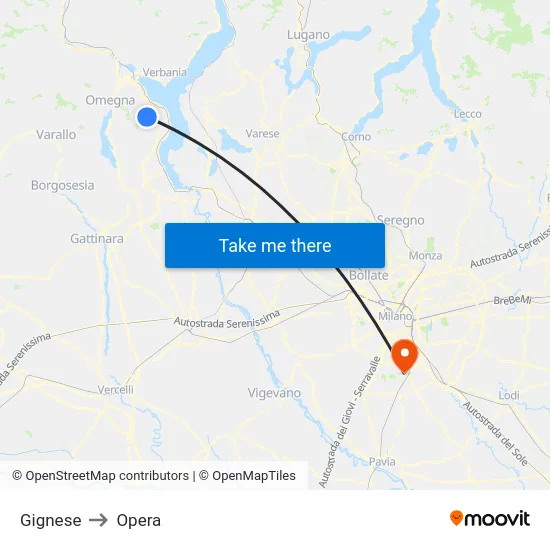Gignese to Opera map