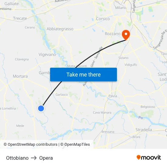 Ottobiano to Opera map