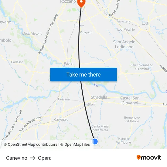 Canevino to Opera map