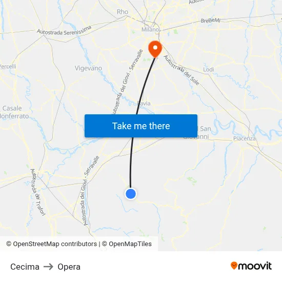 Cecima to Opera map
