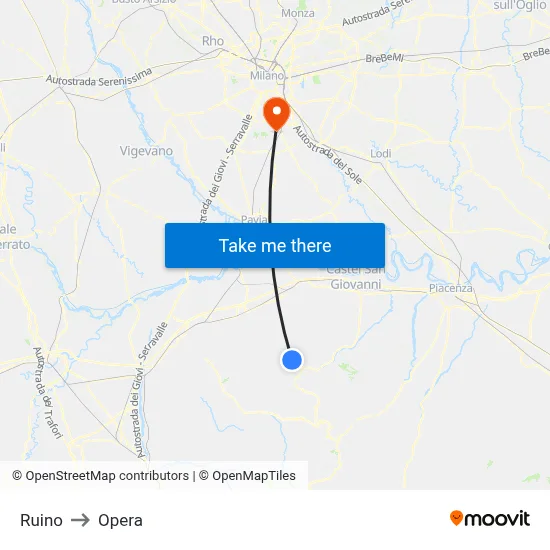 Ruino to Opera map