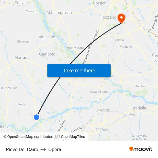 Pieve del Cairo to Opera map