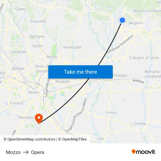 Mozzo to Opera map