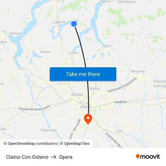 Claino con Osteno to Opera map