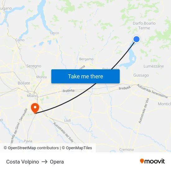 Costa Volpino to Opera map
