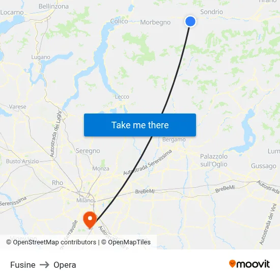 Fusine to Opera map