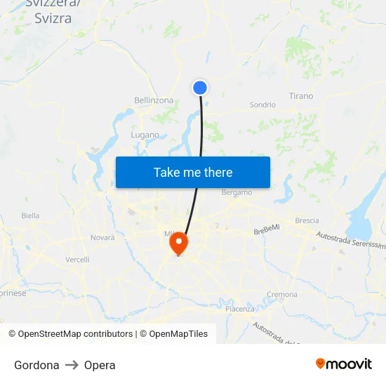 Gordona to Opera map