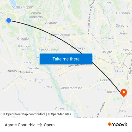Agrate Conturbia to Opera map