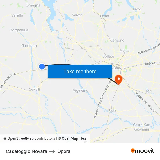 Casaleggio Novara to Opera map