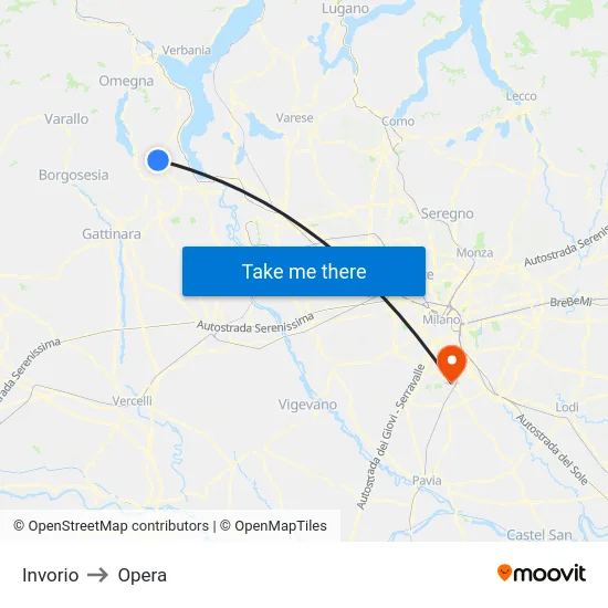 Invorio to Opera map