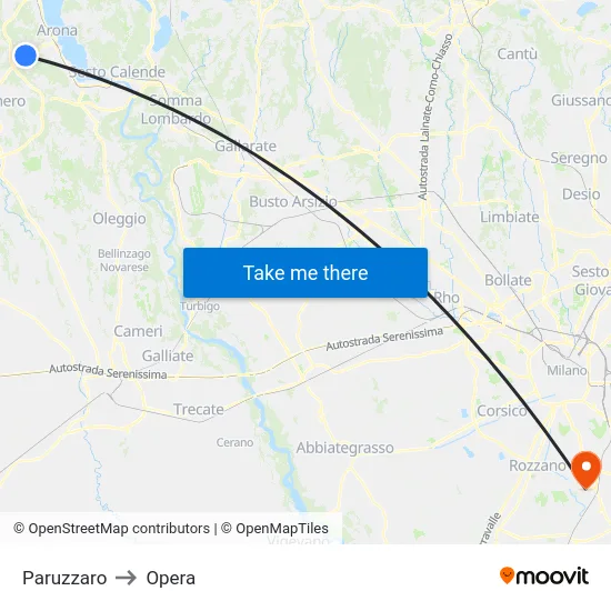 Paruzzaro to Opera map