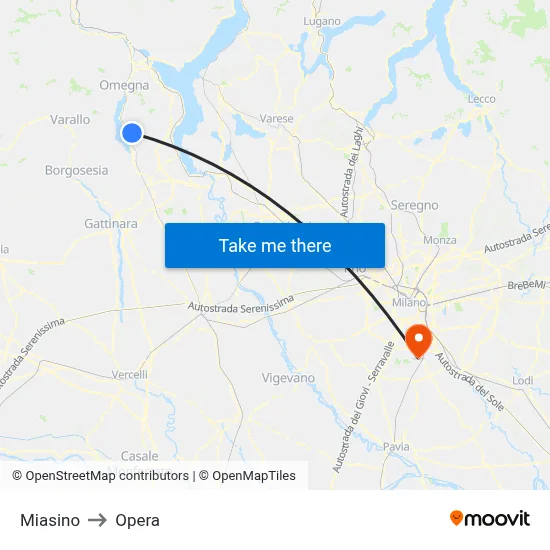 Miasino to Opera map