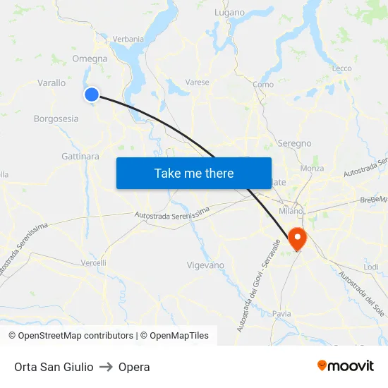 Orta San Giulio to Opera map