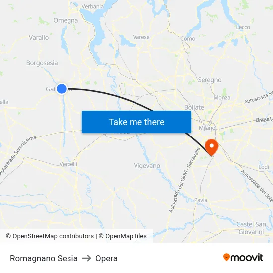 Romagnano Sesia to Opera map
