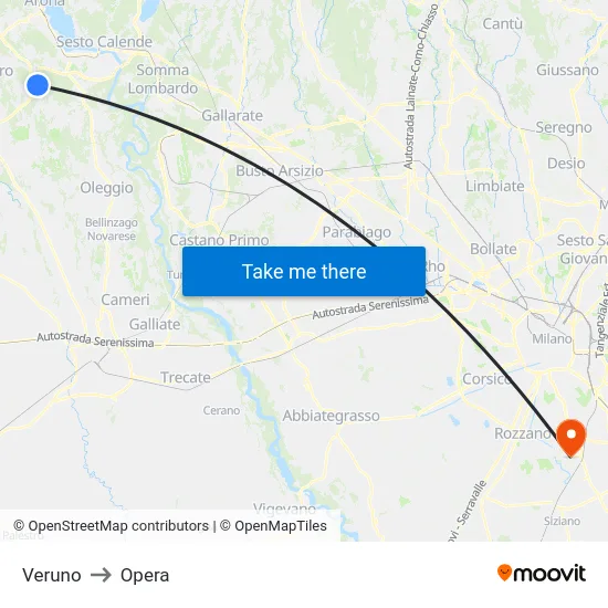 Veruno to Opera map