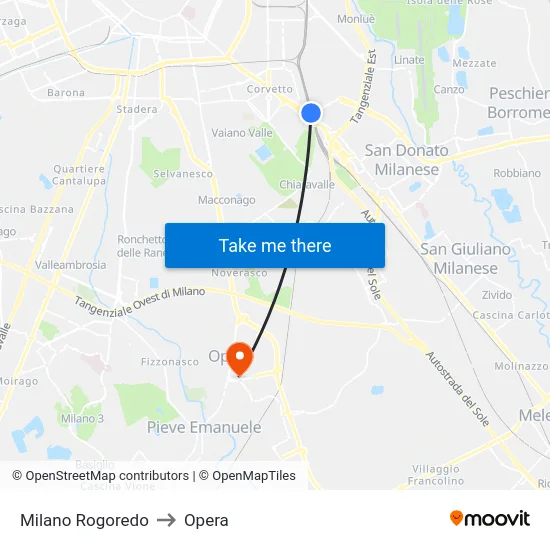 Milano Rogoredo to Opera map